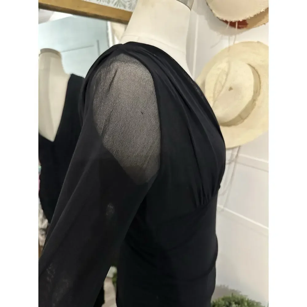 FUZZI Jean Paul Gaultier Mesh V-neck Long Sleeve Ruched Midi Dress - Picture 7 of 7